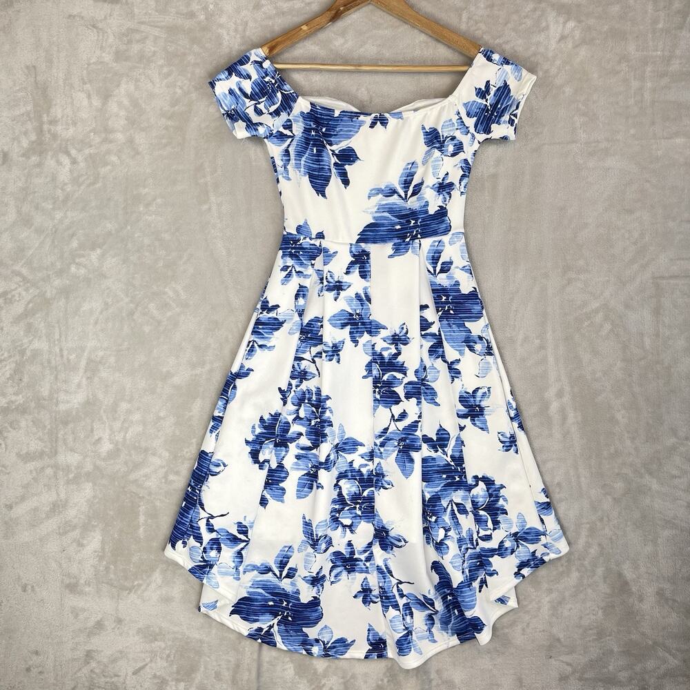 Belinda USA Blue Floral High Low Hem Babydoll Dress Small Cottagecore Romantic - Picture 6 of 14